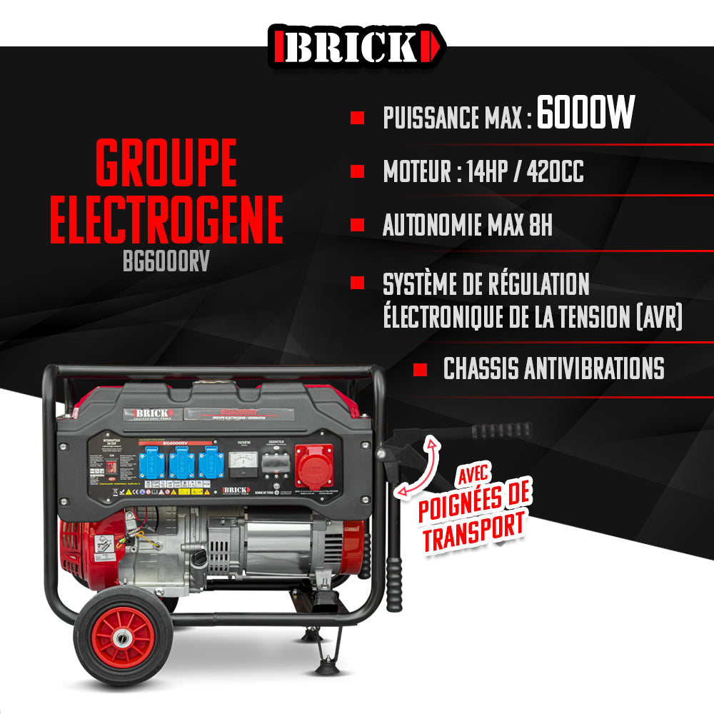 Gruppo elettrogeno 6000W AVR con ruote e maniglie monofase e trifase