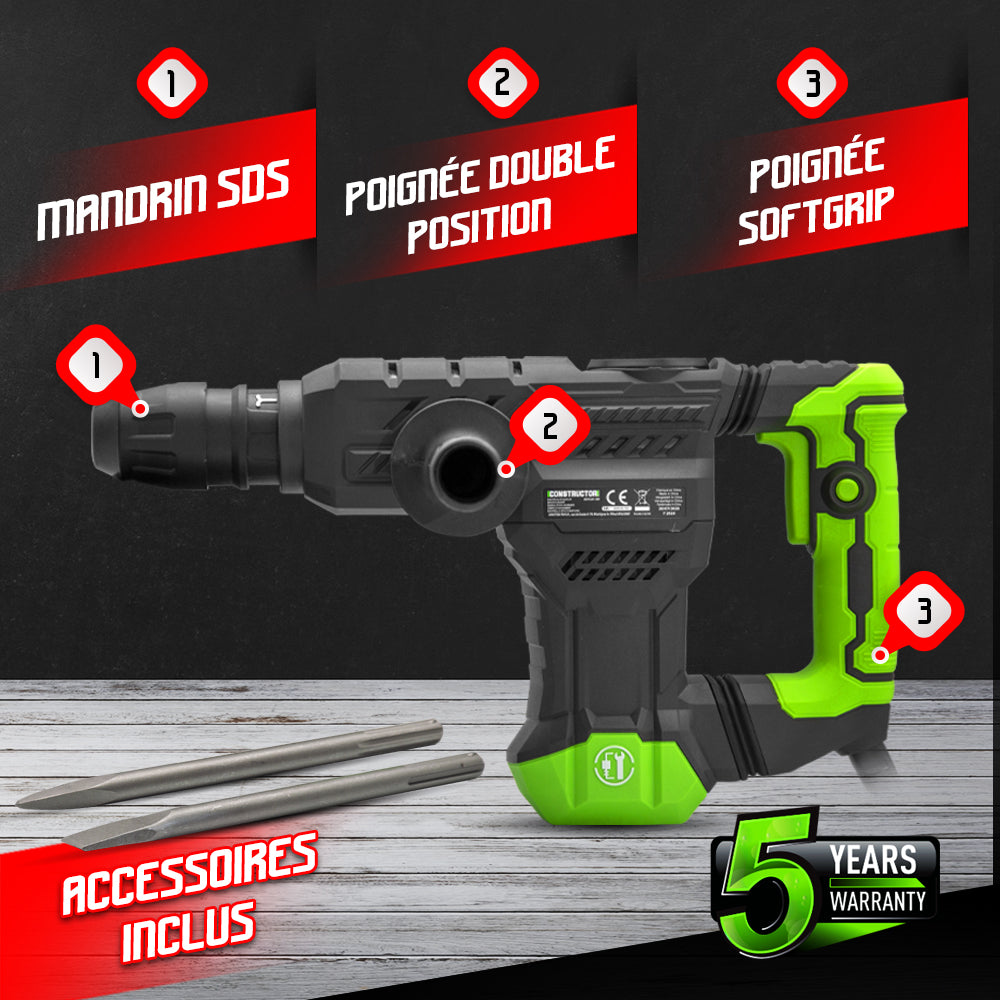 Martillo pico 1300W 18J con puntas y estuche