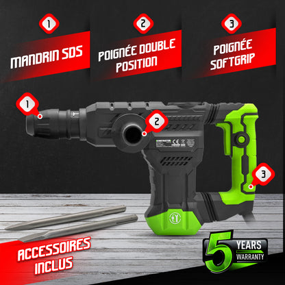 Martillo pico 1300W 18J con puntas y estuche